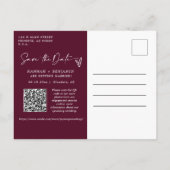 Carte Postale Simple Moderne Bourgogne Enregistrer la date Code  (Dos)