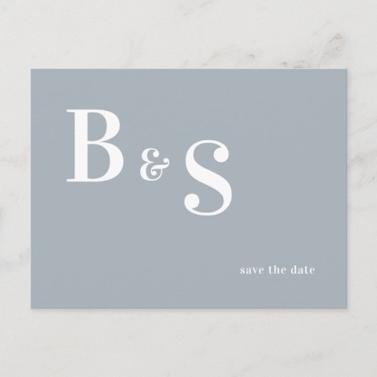 Carte Postale Simple moderne Dusty Blue Monogramme Enregistrer l (Devant)