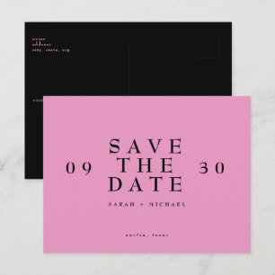 Carte Postale Simple Moderne Économisez La Date De Mariage Rose
