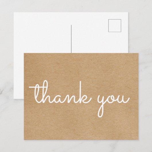 Carte Postale Simple Moderne Écriture Merci Kraft Rustique (Devant / Derrière)