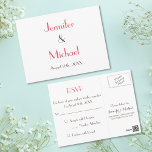 Carte Postale Simple moderne Elegant Mariage blanc réponse RSVP<br><div class="desc">Créez votre propre carte postale d'invitation de mariage personnalisée RSVP personnalisée,  moderne,  élégante,  simple et blanche. Entrez simplement la date rsvp,  les noms de mariée et de mariée,  la date du mariage et l'adresse de retour. Un mariage élégant RSVP pour tous vos amis et votre famille.</div>