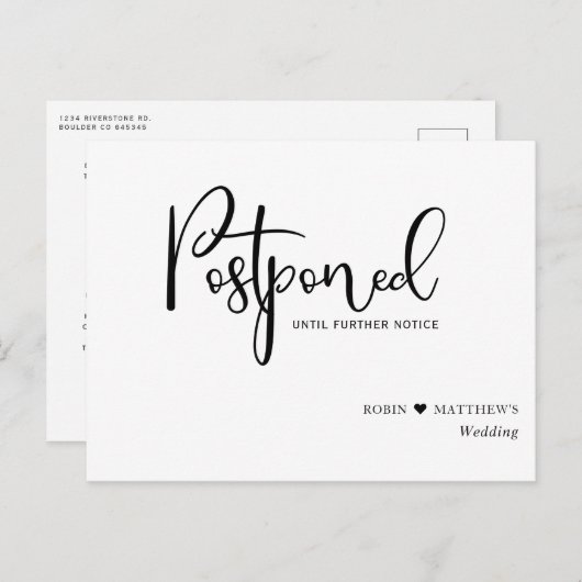 Carte Postale Simple, moderne, Mariage de report Faire-part (Devant / Derrière)