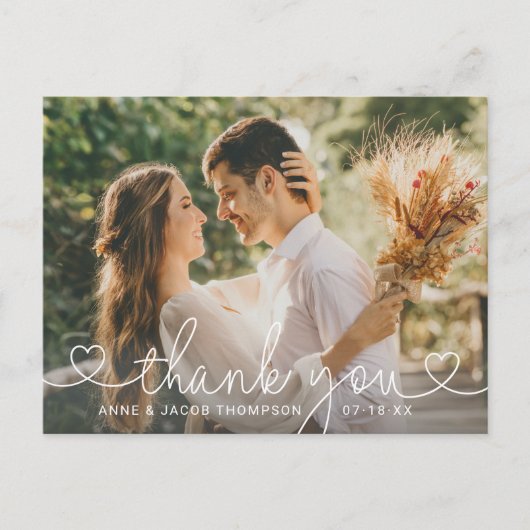 Carte Postale Simple moderne Mariage de script de coeur Merci ph (Devant)