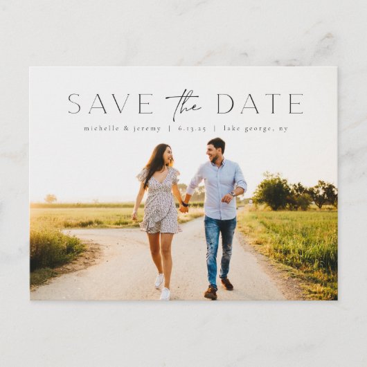 Carte Postale Simple moderne mariage photo Enregistrer la date C (Devant)