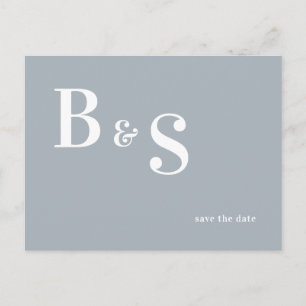 Carte Postale Simple Moderne Monogramme Dusty Blue Enregistrer l