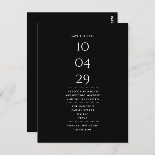 Carte Postale Simple moderne noir et blanc Enregistrer la date (Devant / Derrière)