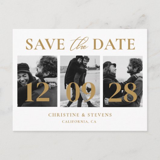 Carte Postale Simple moderne Script Wedding Enregistrer La Date  (Devant)