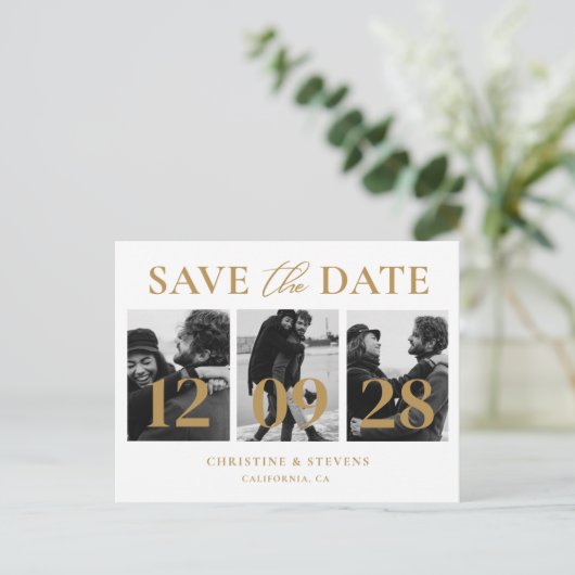 Carte Postale Simple moderne Script Wedding Enregistrer La Date  (Debout devant)