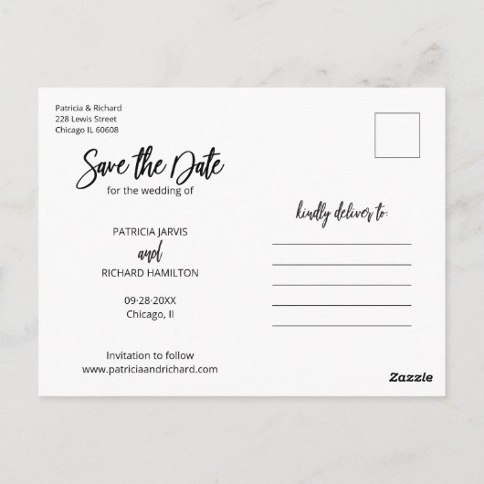 Carte Postale Simple moderne Script Wedding Enregistrer La Date (Dos)
