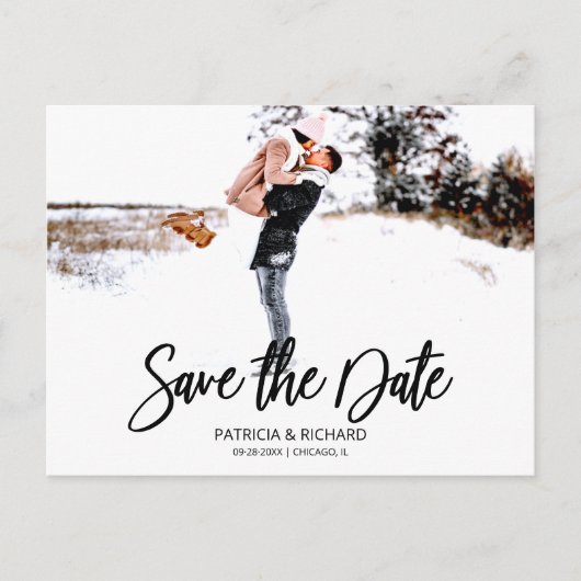 Carte Postale Simple moderne Script Wedding Enregistrer La Date (Devant)
