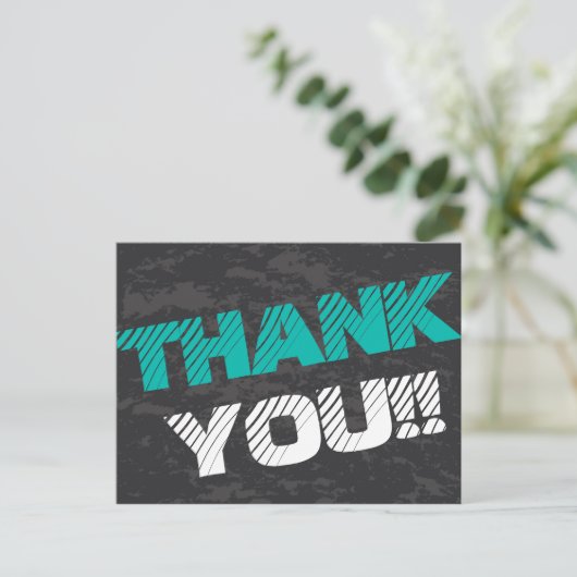 Carte Postale Simple moderne Turquoise gris et noir Merci (Debout devant)