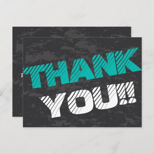 Carte Postale Simple moderne Turquoise gris et noir Merci (Devant / Derrière)