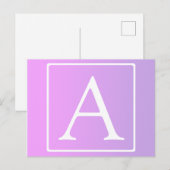 Carte Postale Simple Monogramme | Dégradé Rose/Violet Subtil (Devant / Derrière)