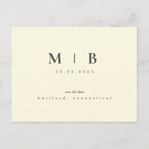 Carte Postale Simple Monogramme Jaune Enregistrer la Date Mariag