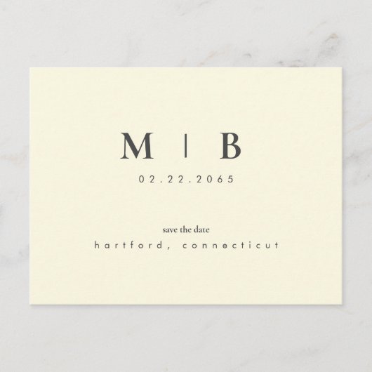 Carte Postale Simple Monogramme Jaune Enregistrer la Date Mariag (Devant)