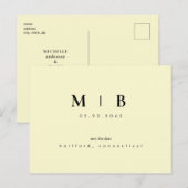 Carte Postale Simple Monogramme Mariage jaune Enregistrer la dat (Devant / Derrière)