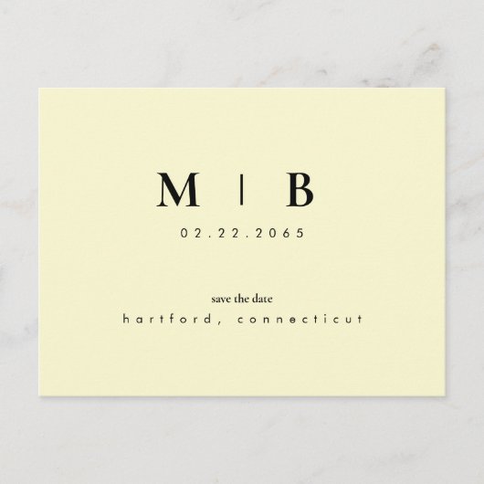 Carte Postale Simple Monogramme Mariage jaune Enregistrer la dat (Devant)