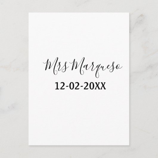 Carte Postale simple monogramme minimal Mme M. nom date année Th (Devant)