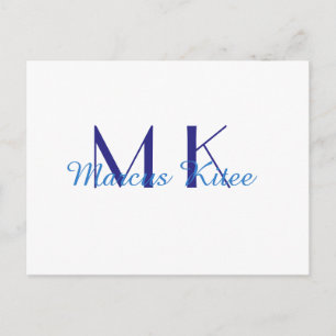 Carte Postale simple monogramme minimaliste personnalisé nom ble
