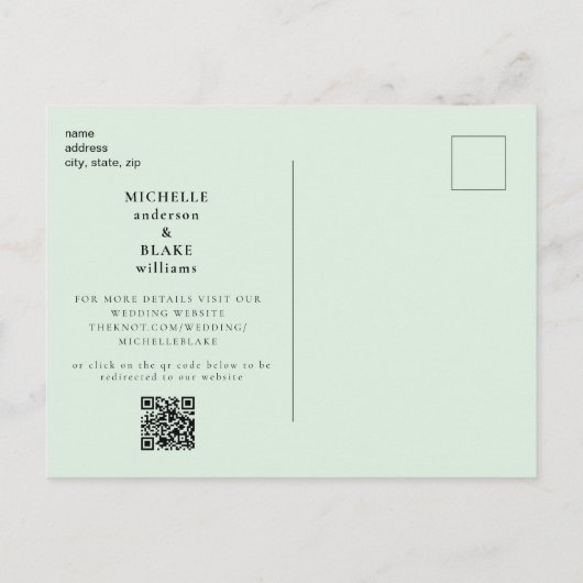 Carte Postale Simple Monogramme Mint QR Code Enregistrer la date (Dos)