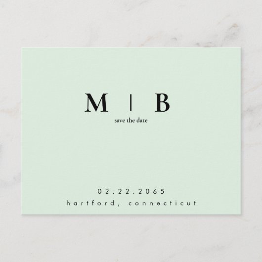 Carte Postale Simple Monogramme Mint QR Code Enregistrer la date (Devant)
