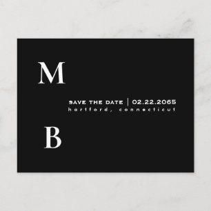 Carte Postale Simple Monogramme Noir Faire-Part de Mariage à l'a