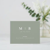 Carte Postale Simple Monogramme Sage Enregistrer la Date QR Code (Debout devant)