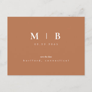 Carte Postale Simple Monogramme Terracotta Enregistrer la Date Q