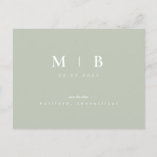Carte Postale Simple Monogramme Vert Sauge Clair Enregistrer la