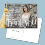 Carte Postale Simple noir Ombre photo Merci de graduation photo<br><div class="desc">Ce design de remerciement de graduation comporte une superposition de typographie audacieuse présentant une photo du nouveau diplômé. Cliquez sur le bouton personnaliser pour plus d'options pour modifier le texte à l'avant et à l'arrière, et/ou la photo ! Des variantes de cette conception ainsi que des produits de coordination sont...</div>