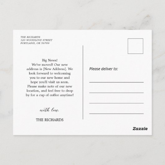Carte Postale Simple : nous avons déplacé un nouveau Faire-part  (Dos)