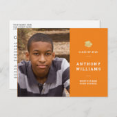 Carte Postale Simple Orange & Blanc Photo Moderne Graduation (Devant / Derrière)