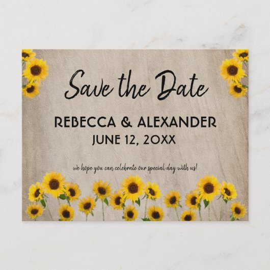 Carte Postale Simple Painterly Sunflower Enregistrer la date Car (Devant)