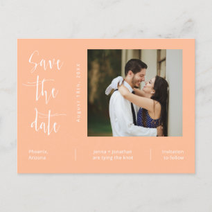 Carte Postale Simple Peach Photo QR Code Enregistrer La Date
