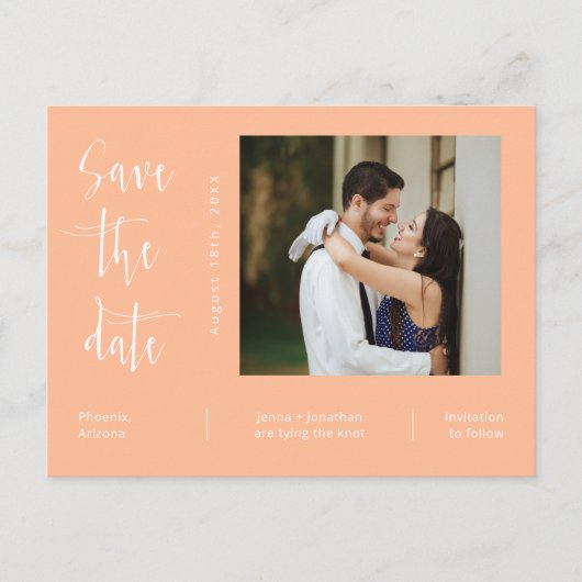 Carte Postale Simple Peach Photo QR Code Enregistrer La Date (Devant)