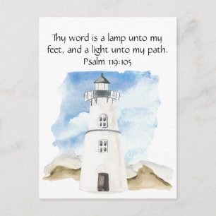 Carte Postale Simple phare ciel bleu aquarelle Psaume