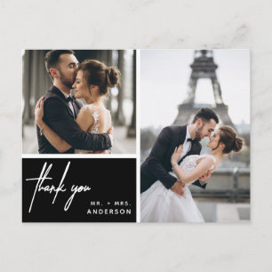 Carte Postale Simple Photo Collage Mariage Merci noir