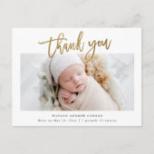 Carte Postale Simple Photo de bébé Merci Script Or (Devant)