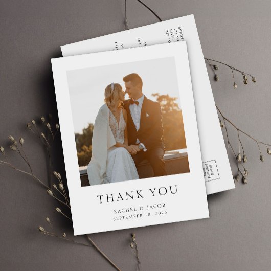 Carte Postale Simple Photo Elegant Wedding Thank You