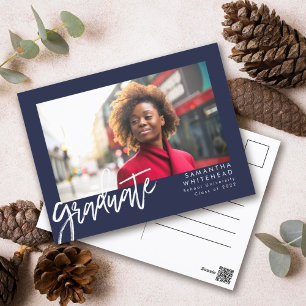 Carte Postale Simple Photo Graduate Faire-part 2022 Navy Blue