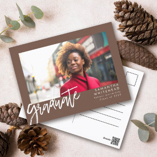 Carte Postale Simple Photo Graduate Faire-part Brown
