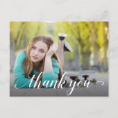 Carte Postale Simple Photo Graduation White Script Thank You (Devant)