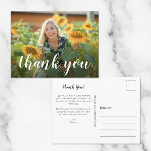 Carte Postale Simple Photo Graduation White Script Thank You