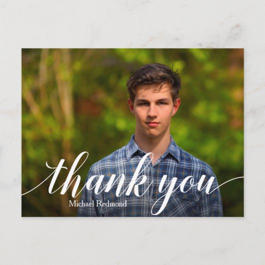 Carte Postale Simple Photo Graduation White Script Thank You (Devant)