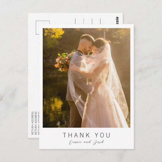 Carte Postale Simple Photo Modern Wedding Thank You (Devant / Derrière)