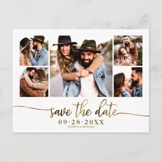 Carte Postale Simple Photo Moderne Collage Mariage Enregistrer L (Devant)