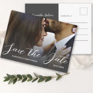 Carte Postale Simple Photo Noir & Blanc Enregistrez la Date Mari