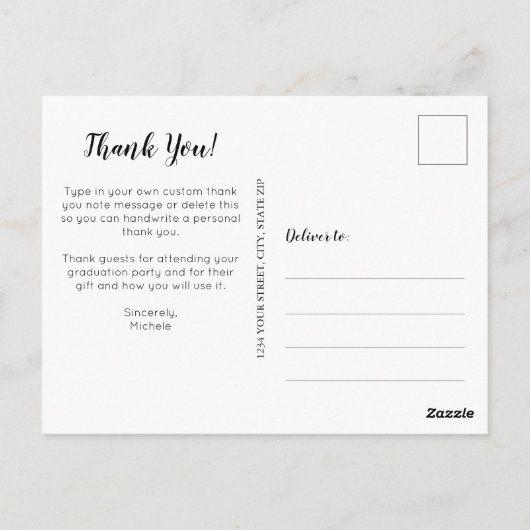 Carte Postale Simple Photo Remerciement Blanc Écriture Merci (Dos)