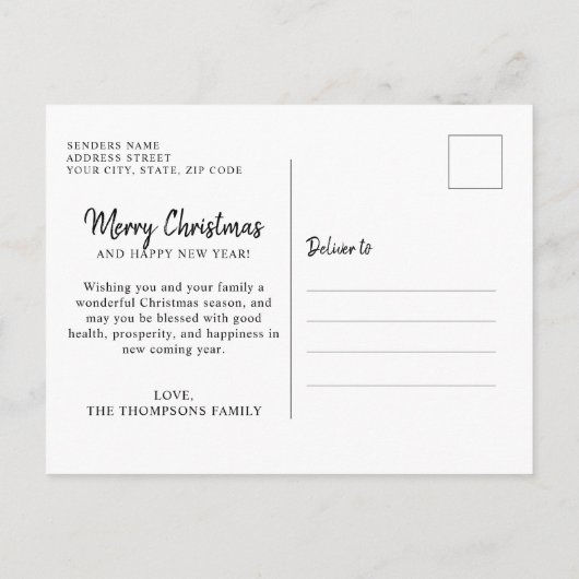 Carte Postale Simple photo rouge Arbre de Noël Joyeux Noël (Dos)