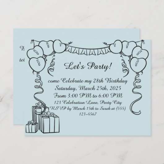 Carte Postale Simple présentation de l'invitation d'anniversaire (Devant / Derrière)